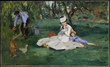  Argenteuil Canvas - The Monet family in their garden at Argenteuil Eduard Manet